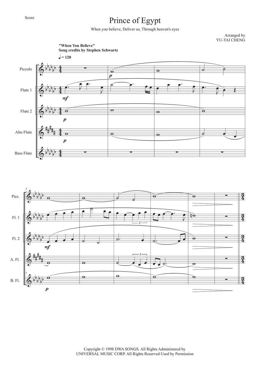 Medley: When You Believe with Deliver Us and Through Heaven's Eyes Woodwind Quintet scores gallery preview page 1