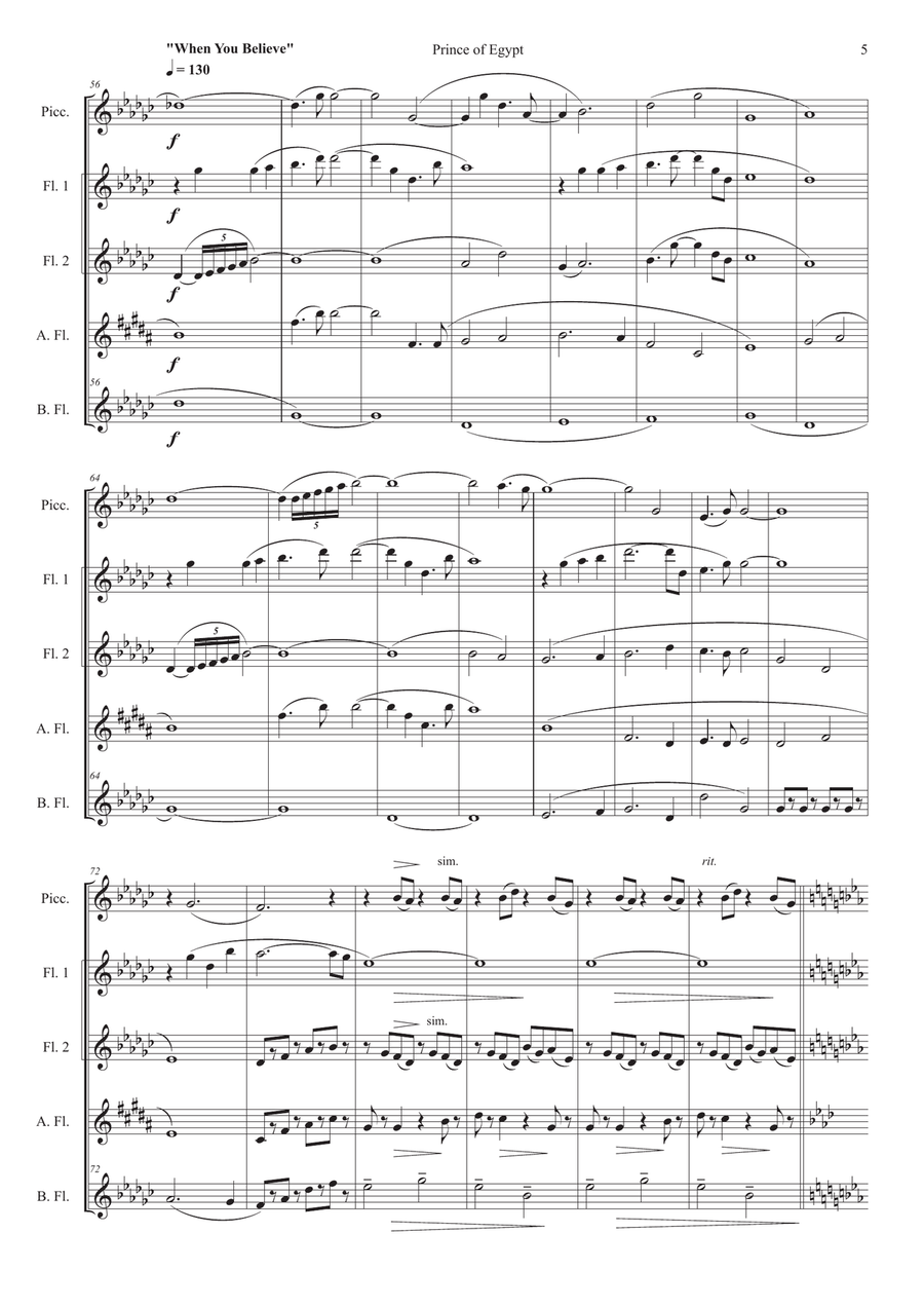 Medley: When You Believe with Deliver Us and Through Heaven's Eyes Woodwind Quintet scores gallery preview page 5