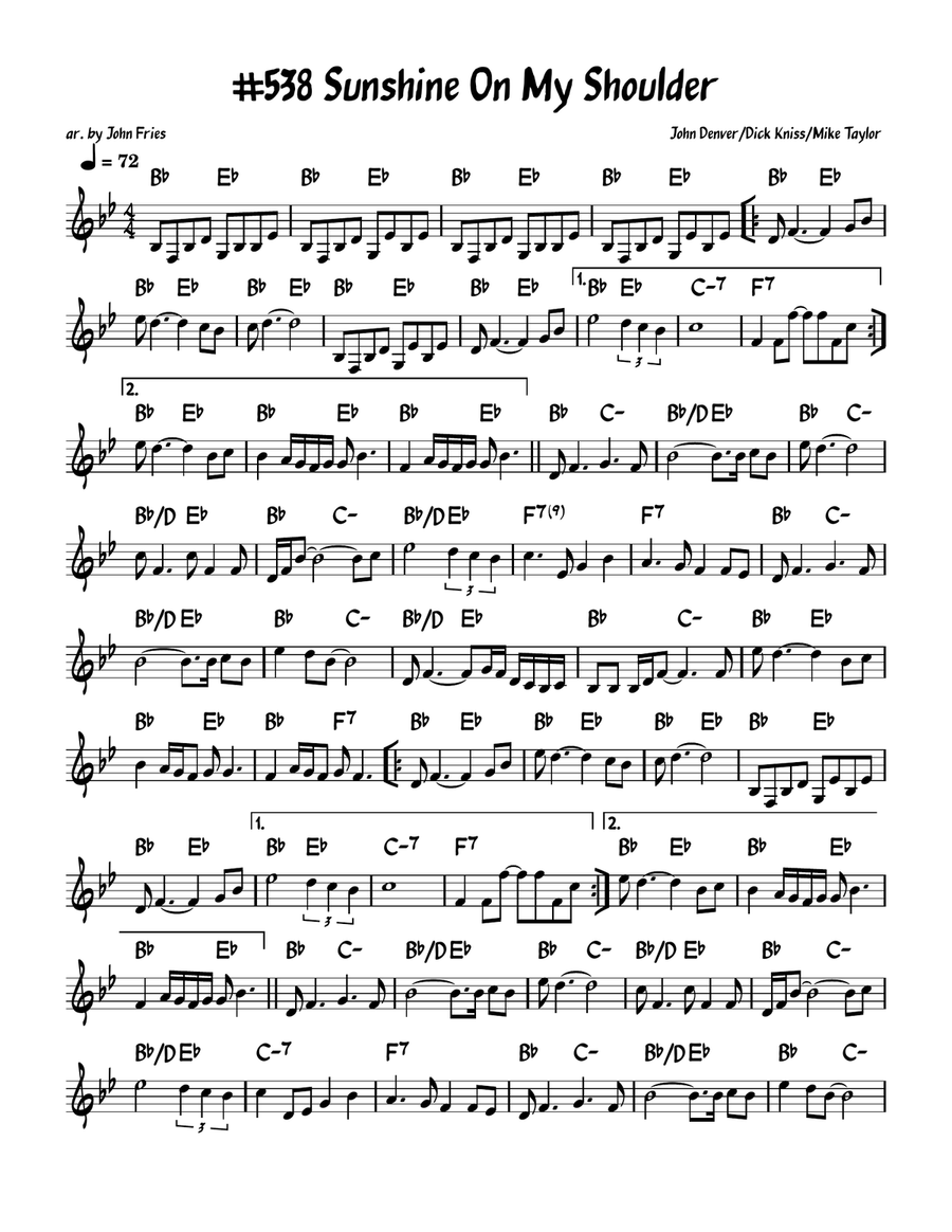 Sunshine On My Shoulders Piano scores gallery preview page 1