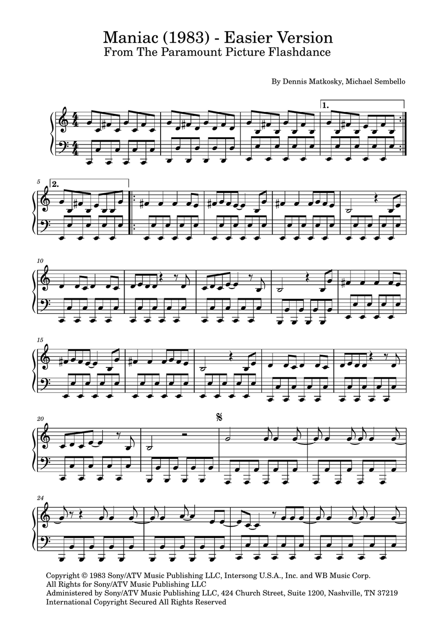 Maniac Easy Piano scores gallery preview page 1