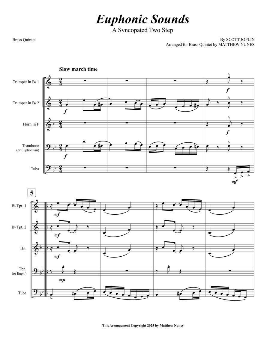 Euphonic Sounds (A Syncopated Two Step) Brass Quintet scores gallery preview page 1