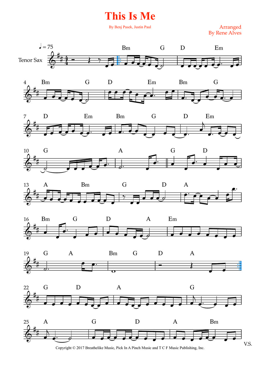 This Is Me This Is Me Tenor Saxophone scores gallery preview page 1