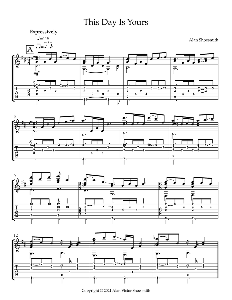 This Day Is Yours - guitar solo (standard notation with guitar tab and standard notation only) Acoustic Guitar scores gallery preview page 1