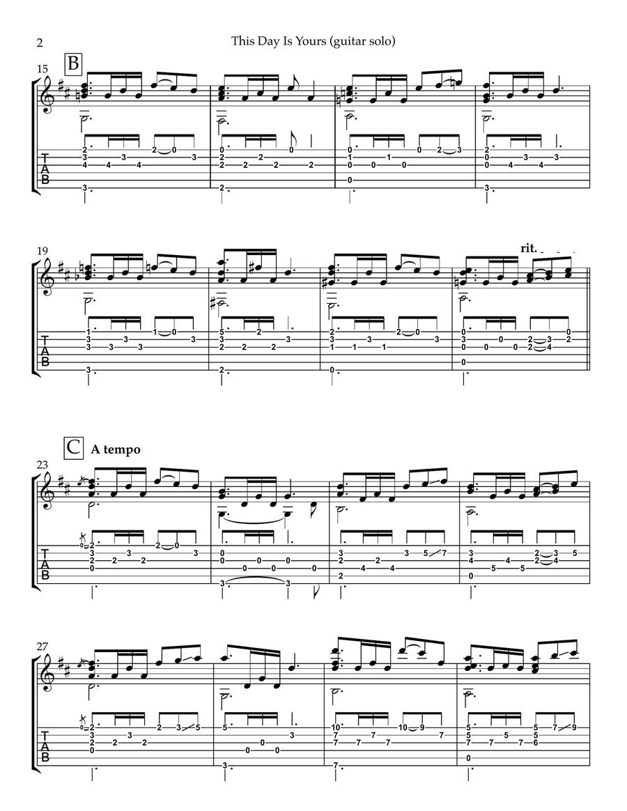 This Day Is Yours - guitar solo (standard notation with guitar tab and standard notation only) Acoustic Guitar scores gallery preview page 2