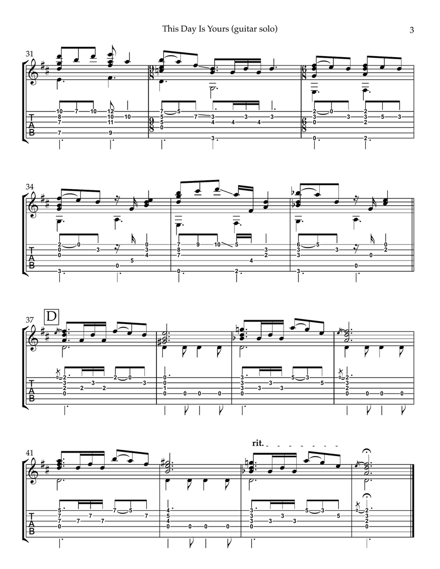 This Day Is Yours - guitar solo (standard notation with guitar tab and standard notation only) Acoustic Guitar scores gallery preview page 3