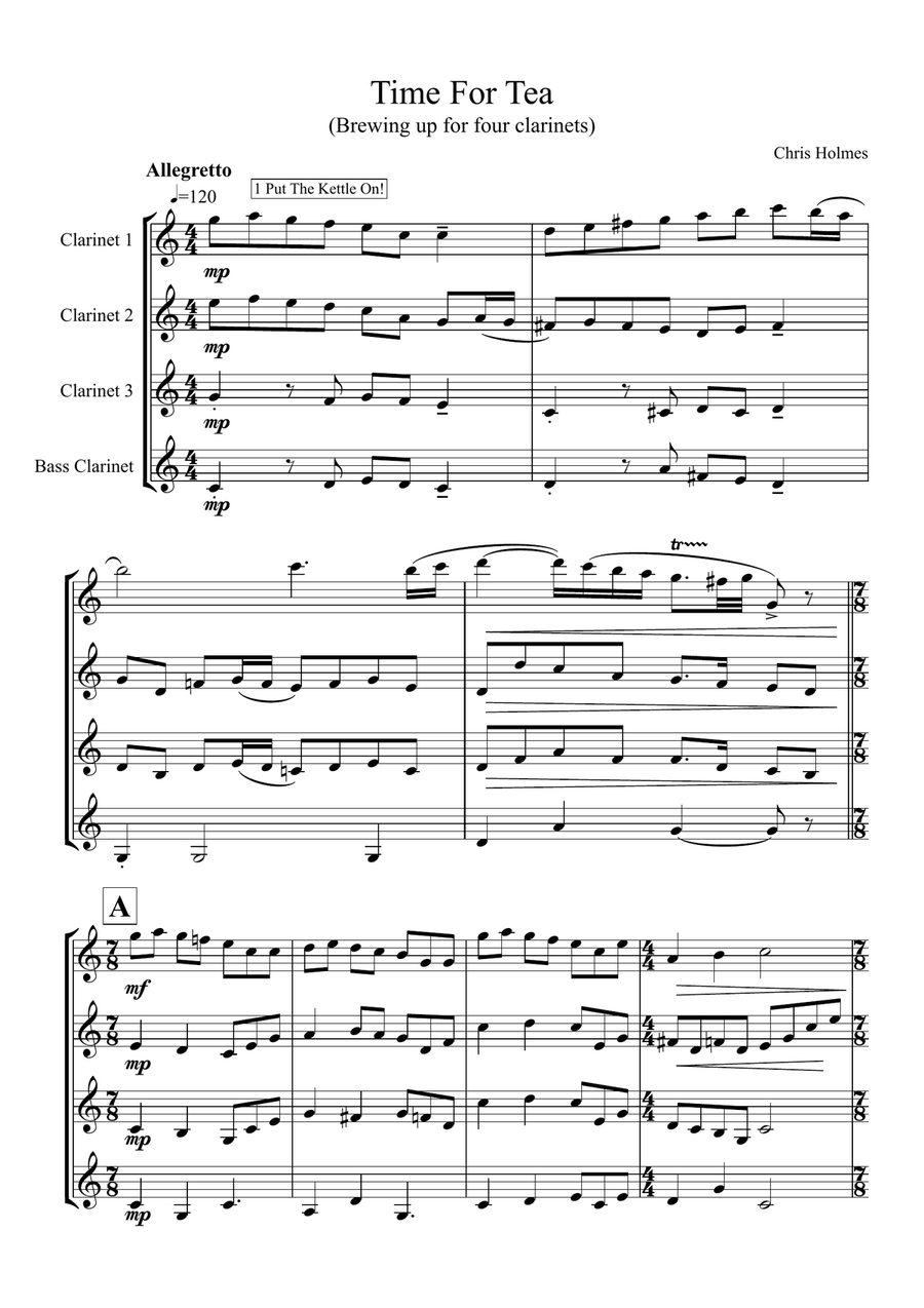 Time for Tea (for 4 clarinets) Clarinet Quartet scores gallery preview page 1