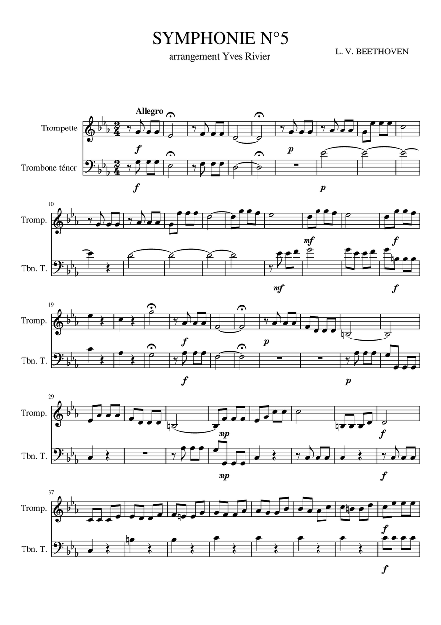 SYMPHONIE N°5 SYMPHONIE N°5 Brass Duet scores gallery preview page 1