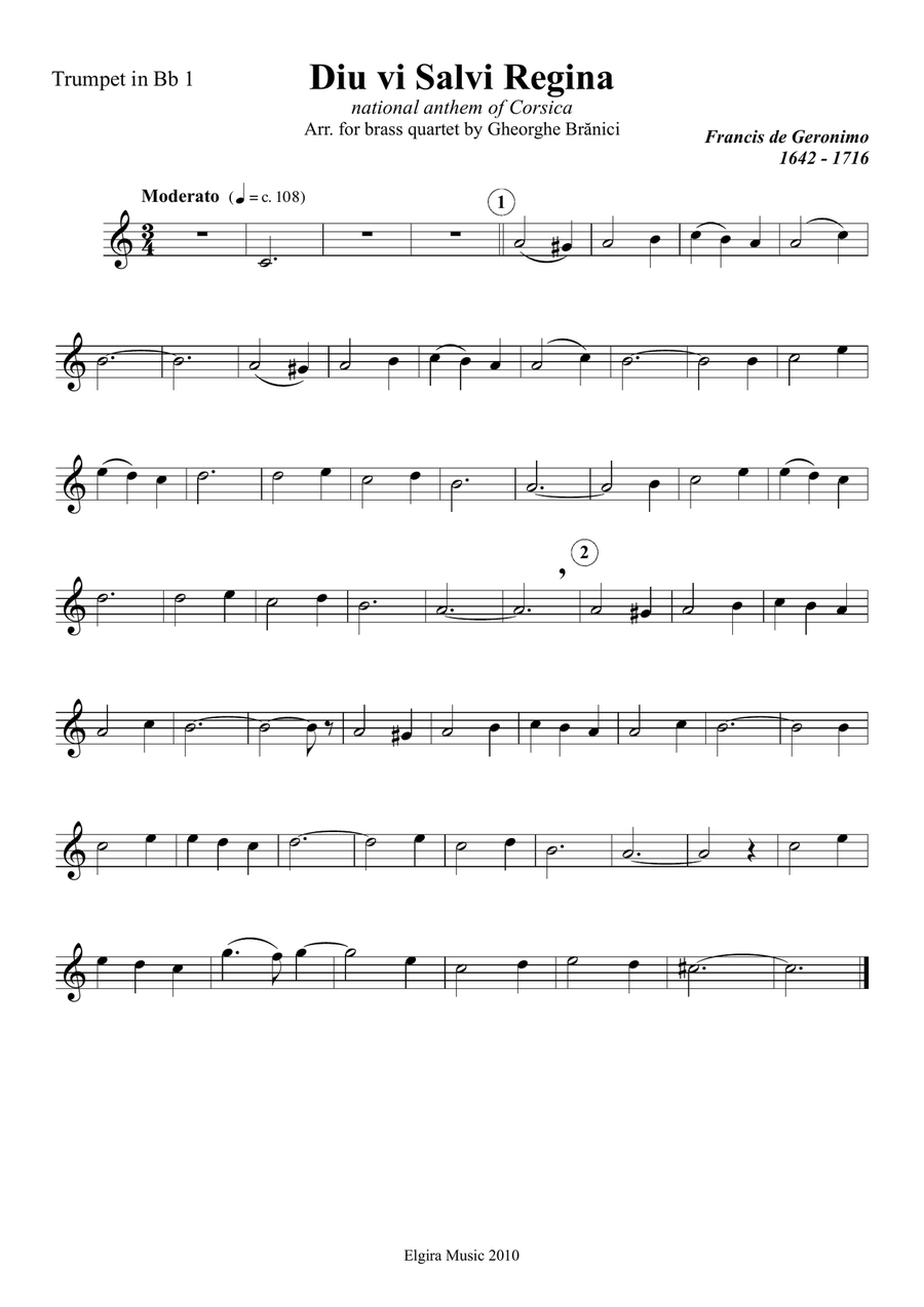 DIU VI SALVE REGINA anthem of Corsica Brass Quartet scores gallery preview page 4