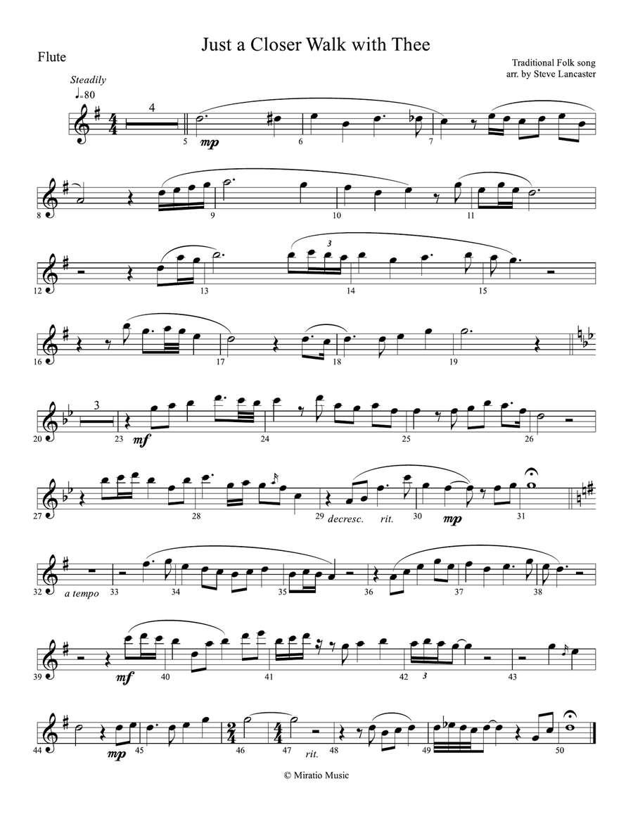 Just a Closer Walk with Thee - peaceful arr. for Flute & Piano Flute Solo scores gallery preview page 1
