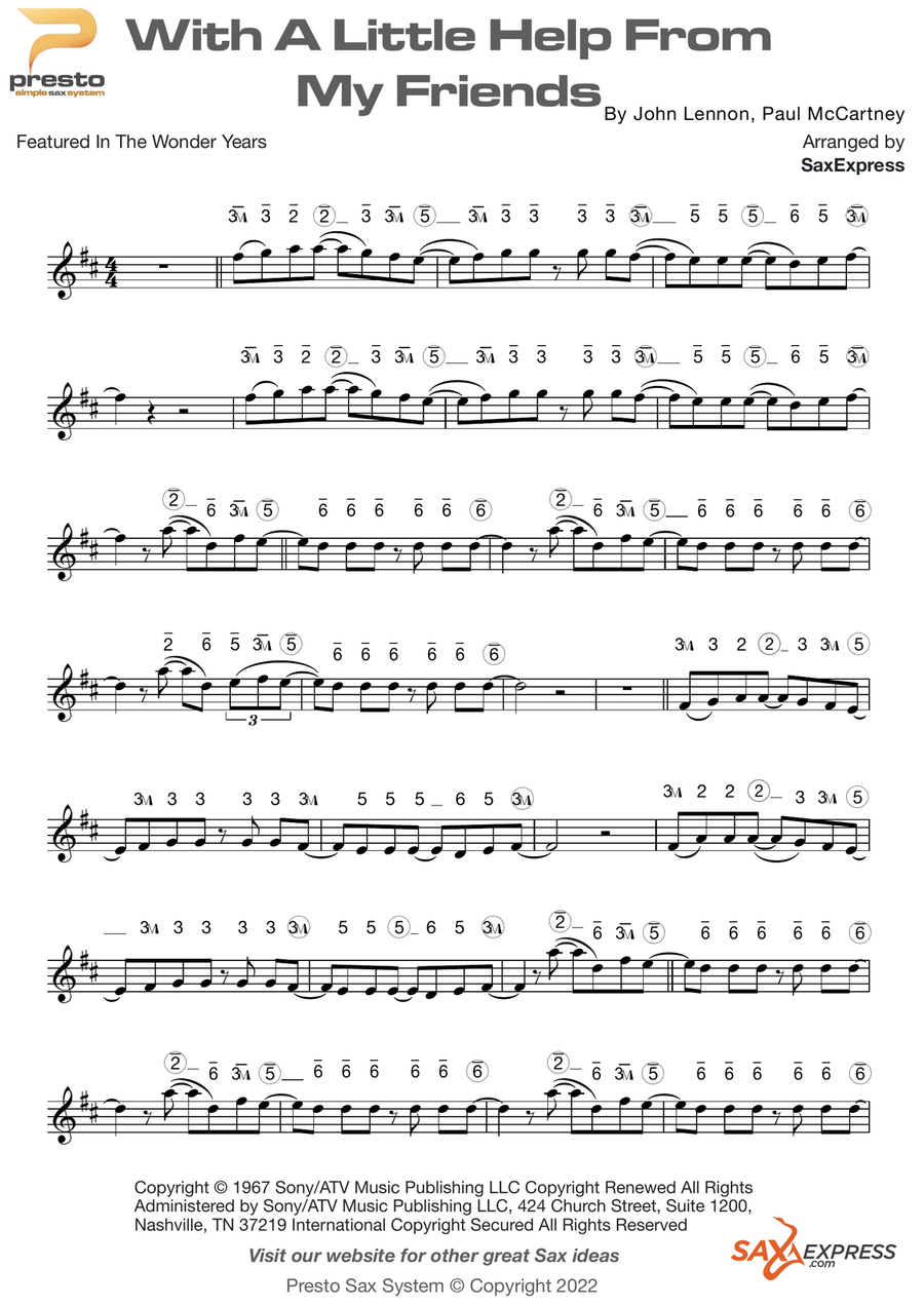With A Little Help From My Friends Saxophone scores gallery preview page 1