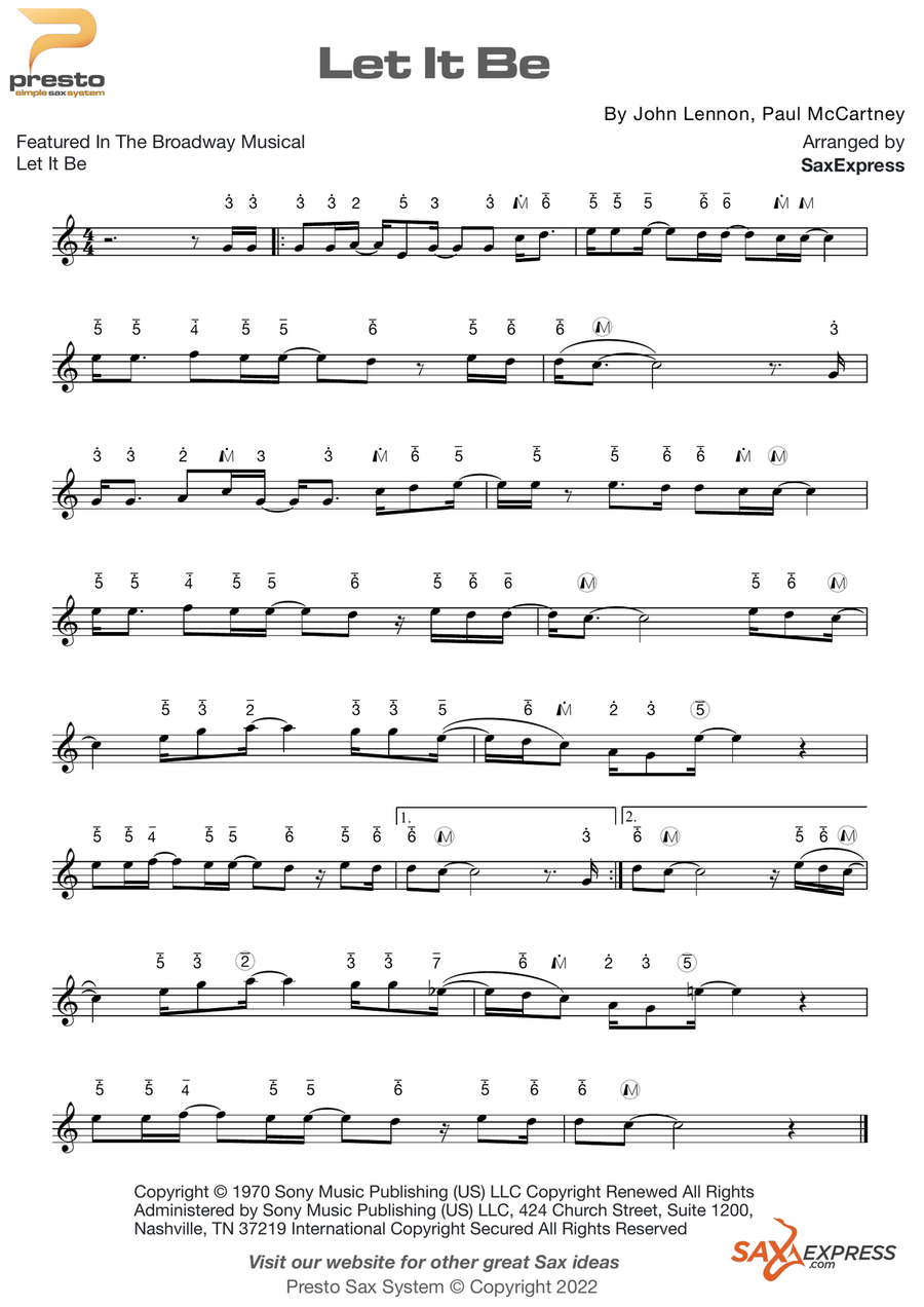 Let It Be Saxophone scores gallery preview page 1