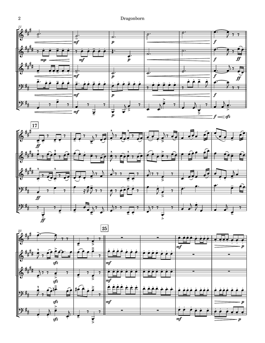 Dragonborn (Skyrim Theme) Brass Quintet scores gallery preview page 2