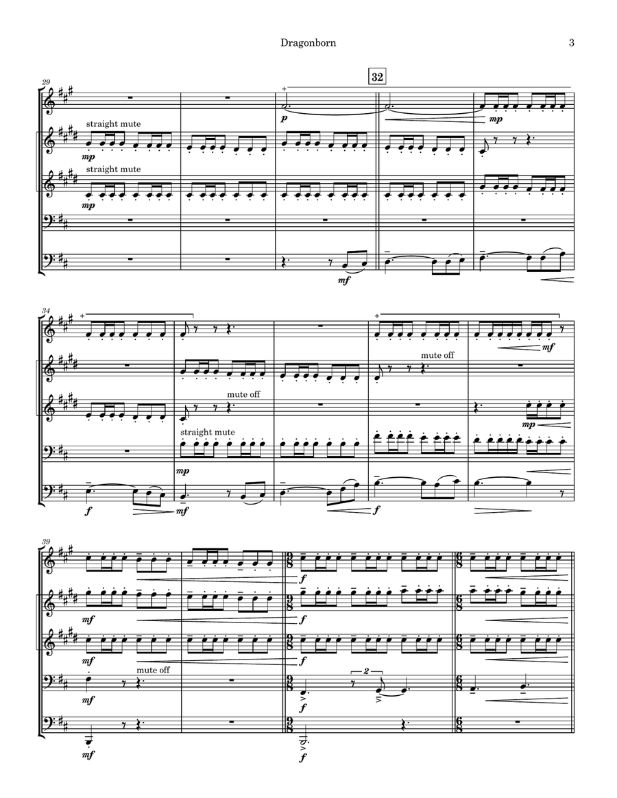 Dragonborn (Skyrim Theme) Brass Quintet scores gallery preview page 3