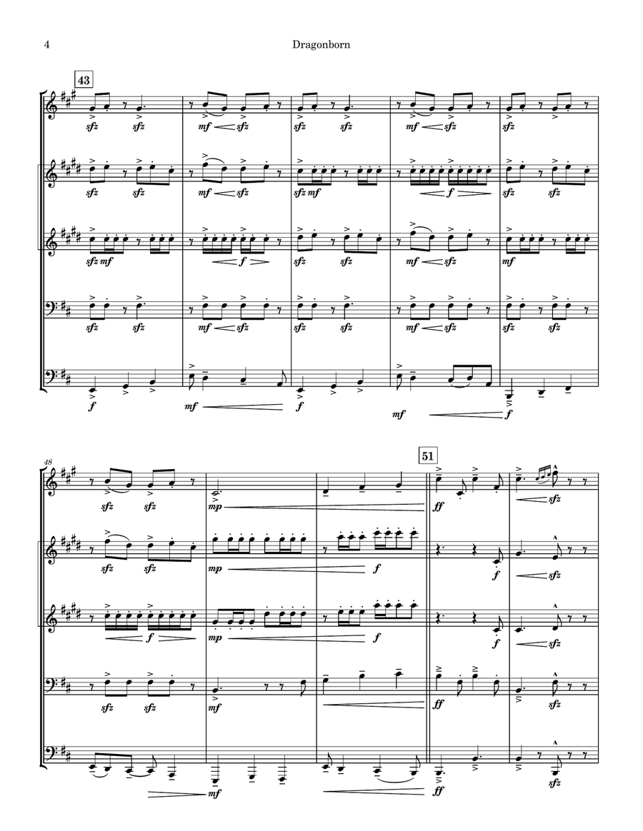 Dragonborn (Skyrim Theme) Brass Quintet scores gallery preview page 4