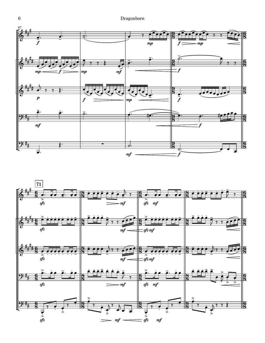 Dragonborn (Skyrim Theme) Brass Quintet scores gallery preview page 6