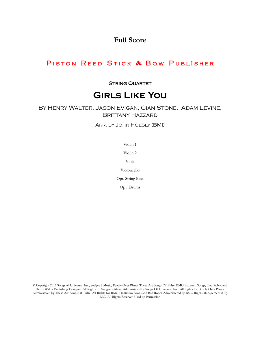 Girls Like You Girls Like You String Quartet scores gallery preview page 1