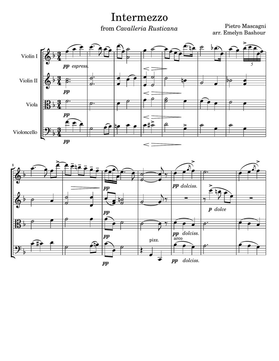 Intermezzo from Cavalleria Rusticana String Quartet scores gallery preview page 1