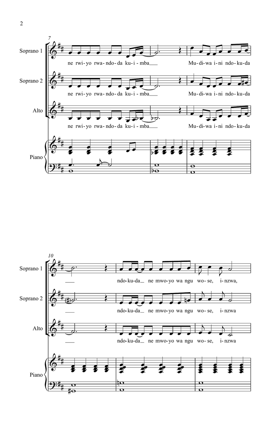 Ndokuda Mudiwa - SSA Voices and Piano SSA scores gallery preview page 2