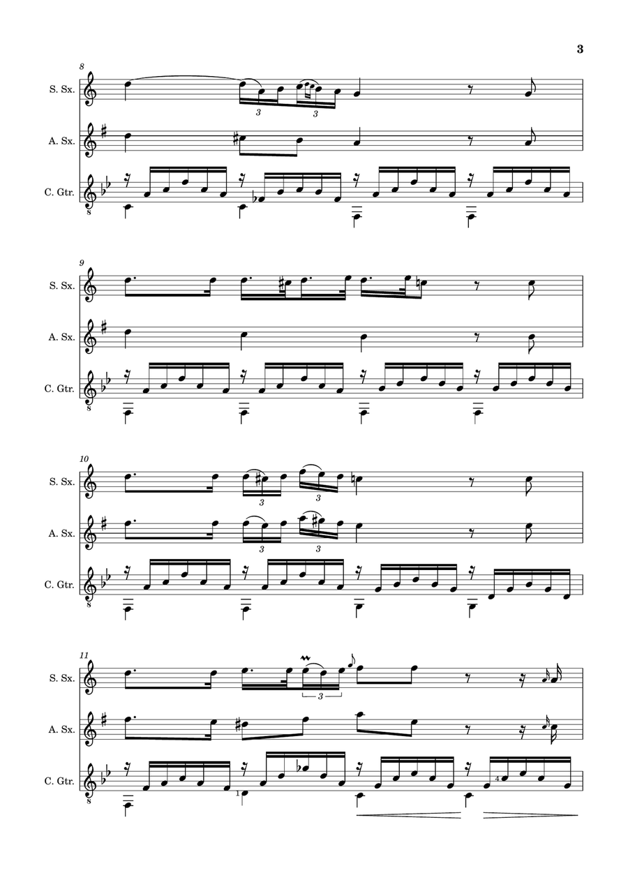 Ave Maria by F. Schubert – S. Sax, A. Sax and Guitar. Score and Parts Small Ensemble scores gallery preview page 3