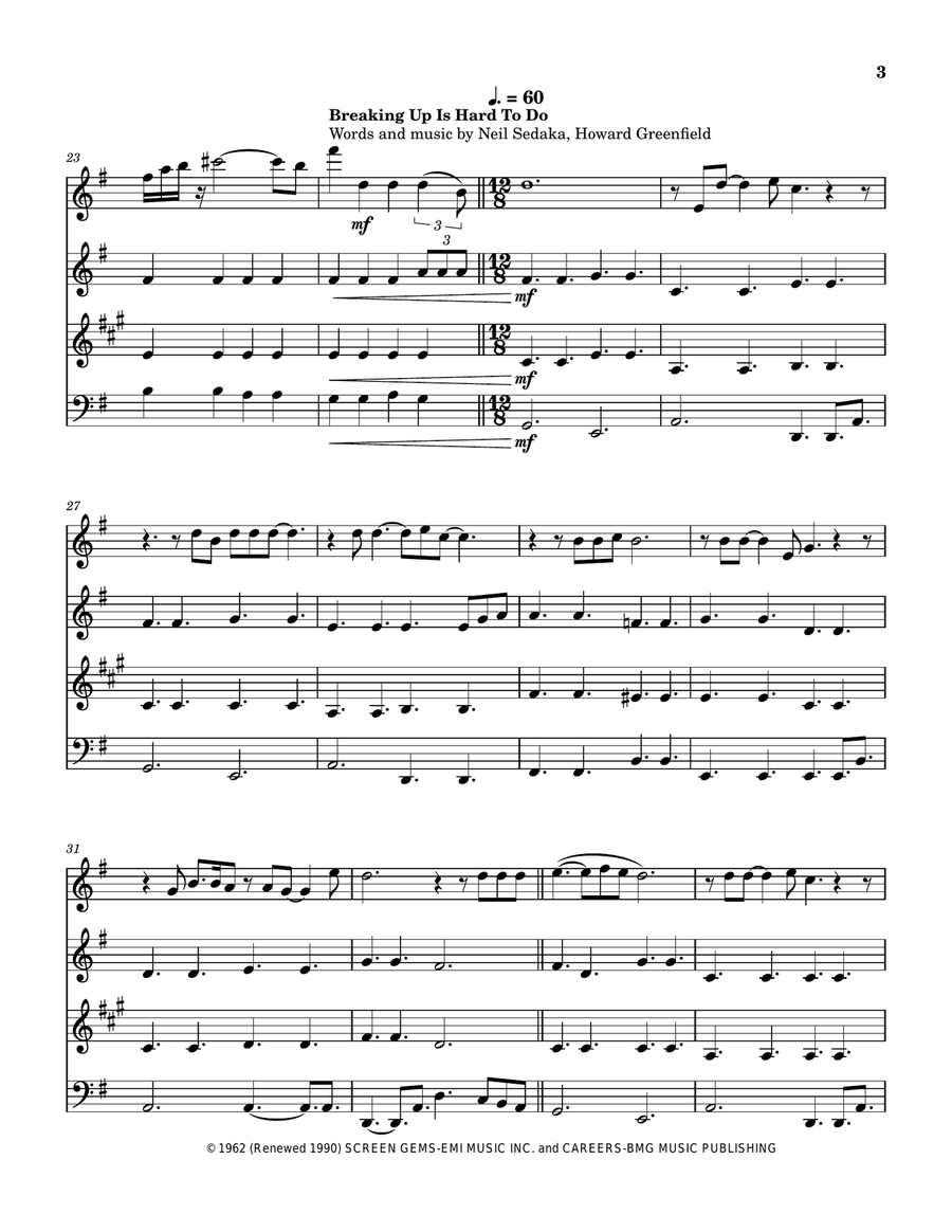 Medley: Hello with Breaking Up Is Hard To Do and Hello Again Woodwind Quartet scores gallery preview page 4