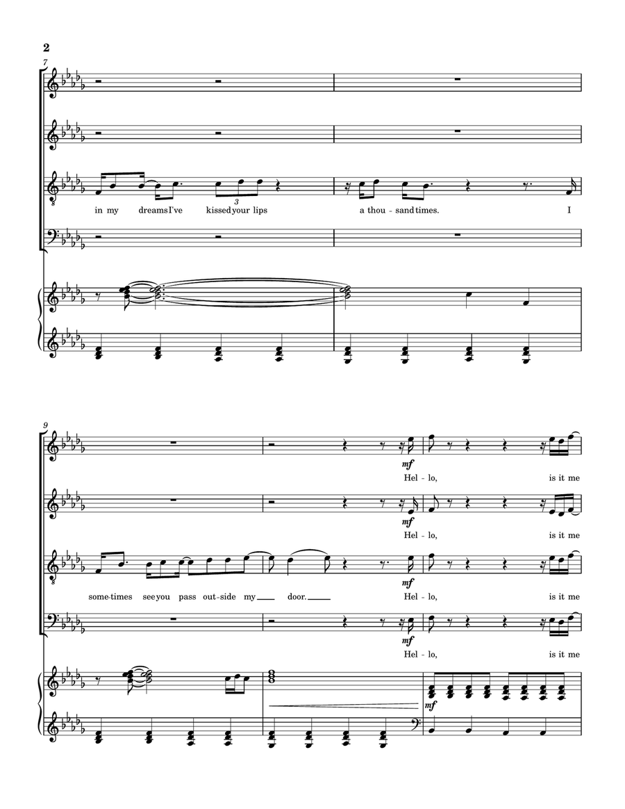 Medley: Hello with Breaking Up Is Hard To Do and Hello Again 4-Part scores gallery preview page 3
