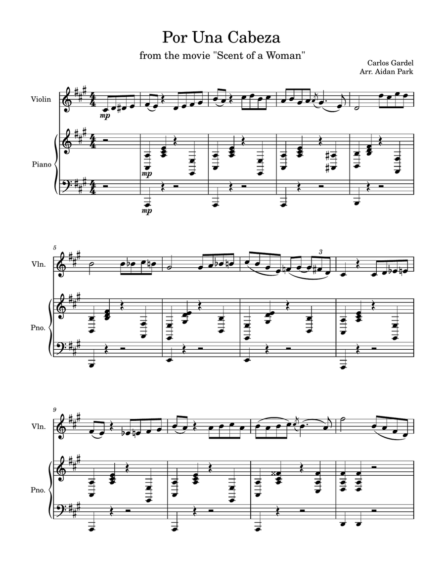 Por Una Cabeza Violin Solo scores gallery preview page 1