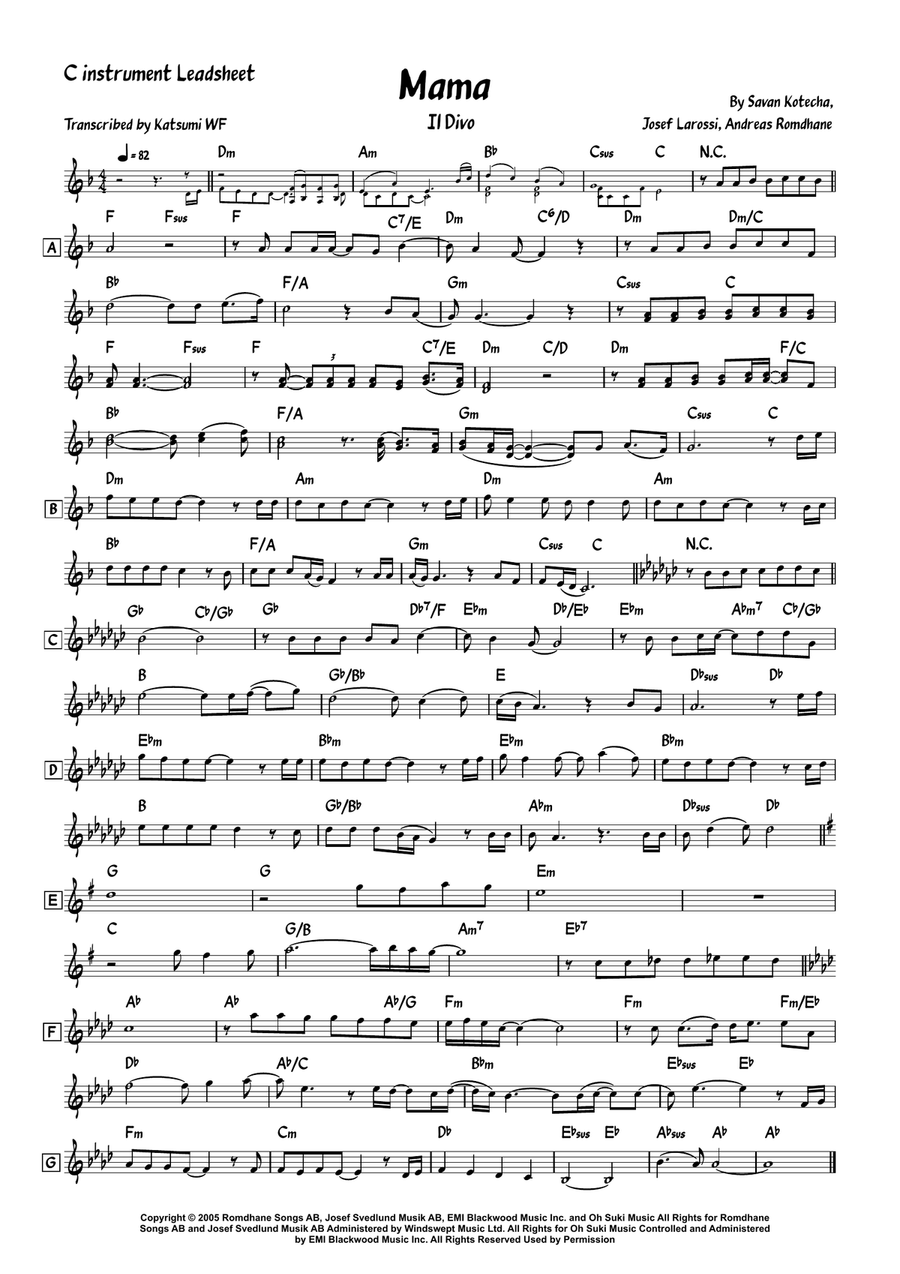 Mama Mama Piano scores gallery preview page 1