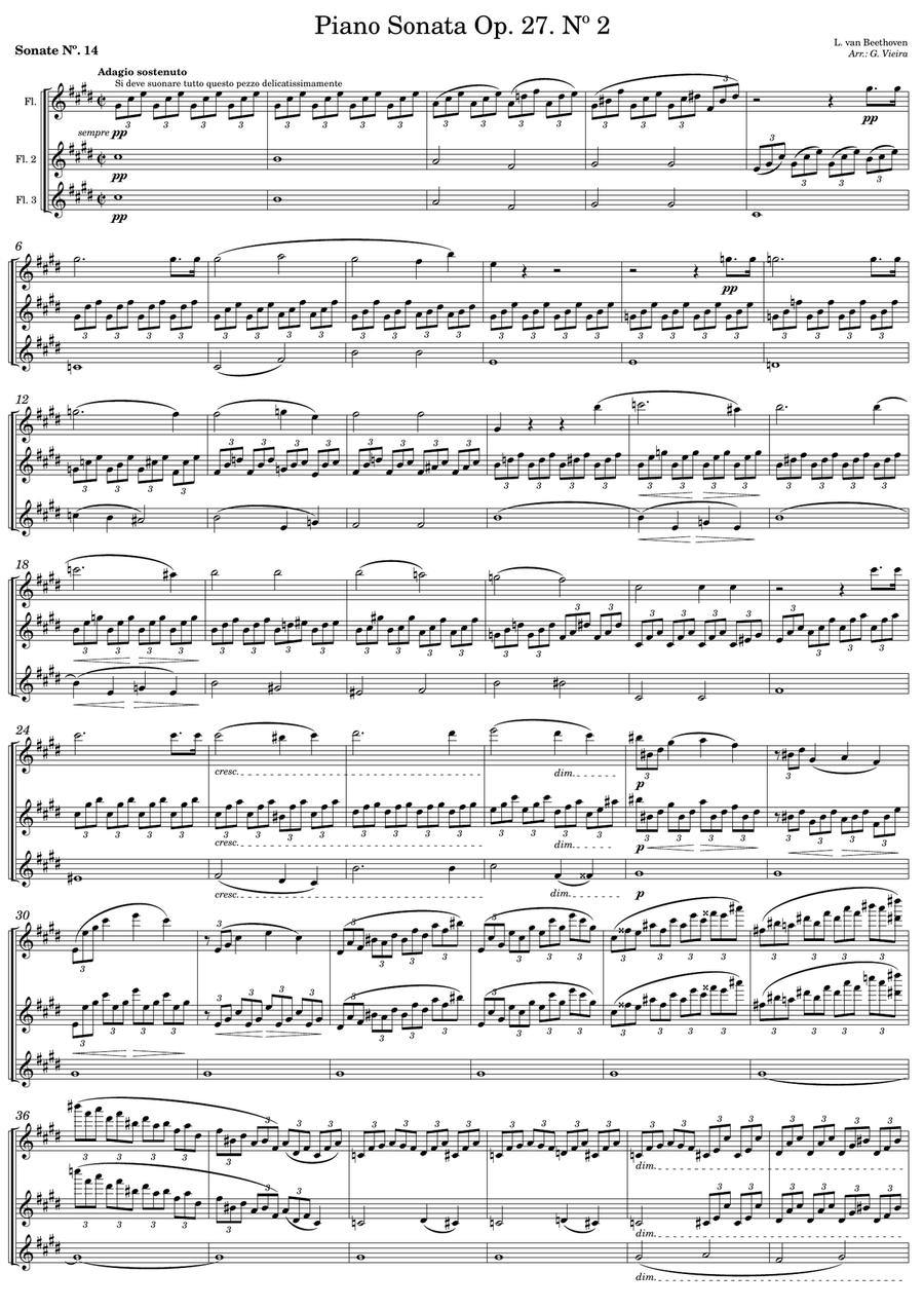 Piano Sonata Op. 27 No. 2 - Flute Trio Woodwind Trio scores gallery preview page 1