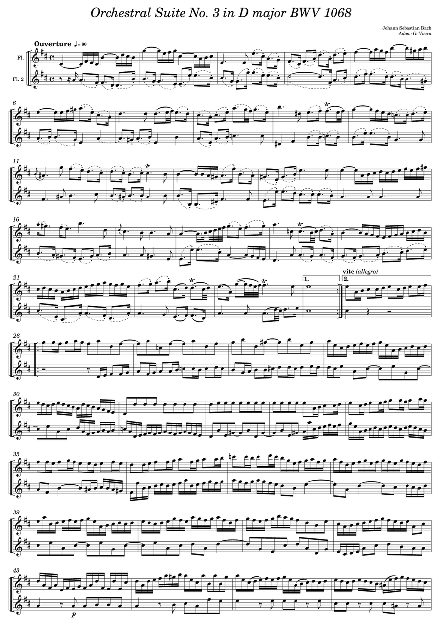 Orchestral Suite No. 3 in D major BWV 1068 - Flute Duet Flute Duet scores gallery preview page 1