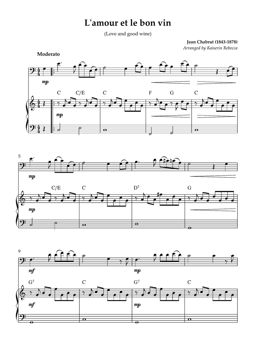 L'amour et le bon vin L'amour et le bon vin Piano scores gallery preview page 1