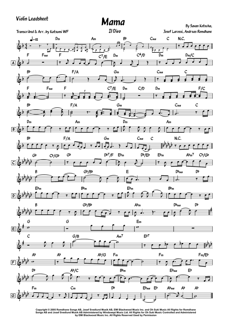 Mama Mama Violin Solo scores gallery preview page 1