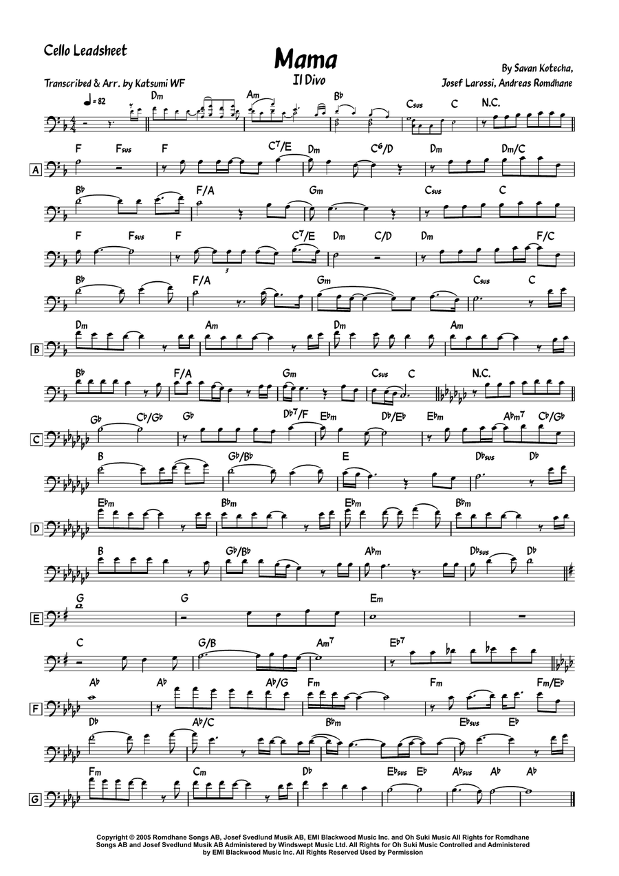 Mama Mama Cello Solo scores gallery preview page 1