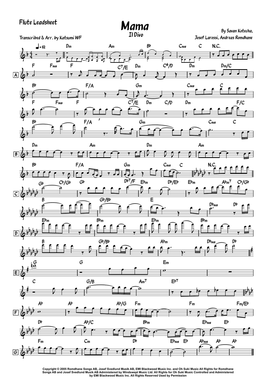 Mama Mama Flute Solo scores gallery preview page 1