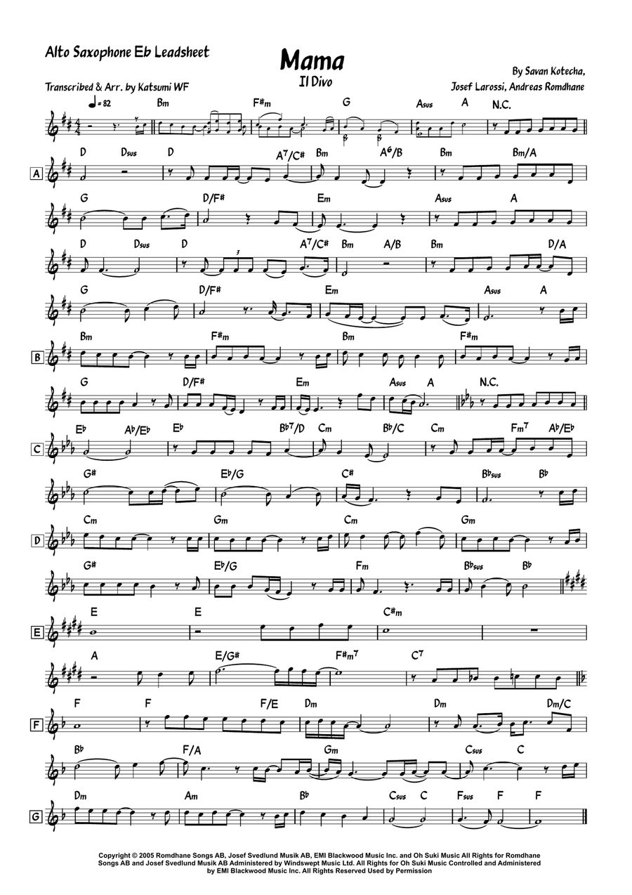 Mama Mama Alto Saxophone scores gallery preview page 1