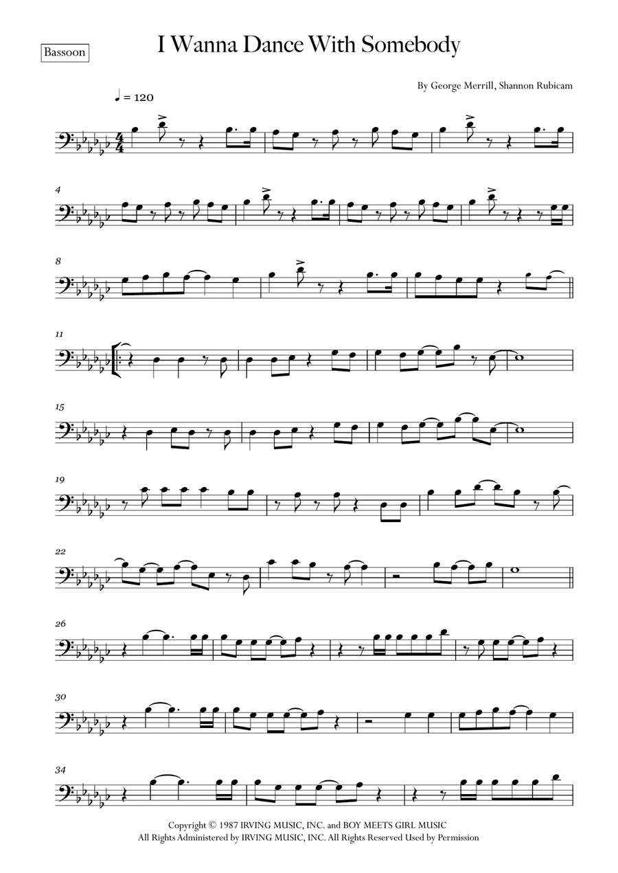 I Wanna Dance With Somebody Bassoon Solo scores gallery preview page 1