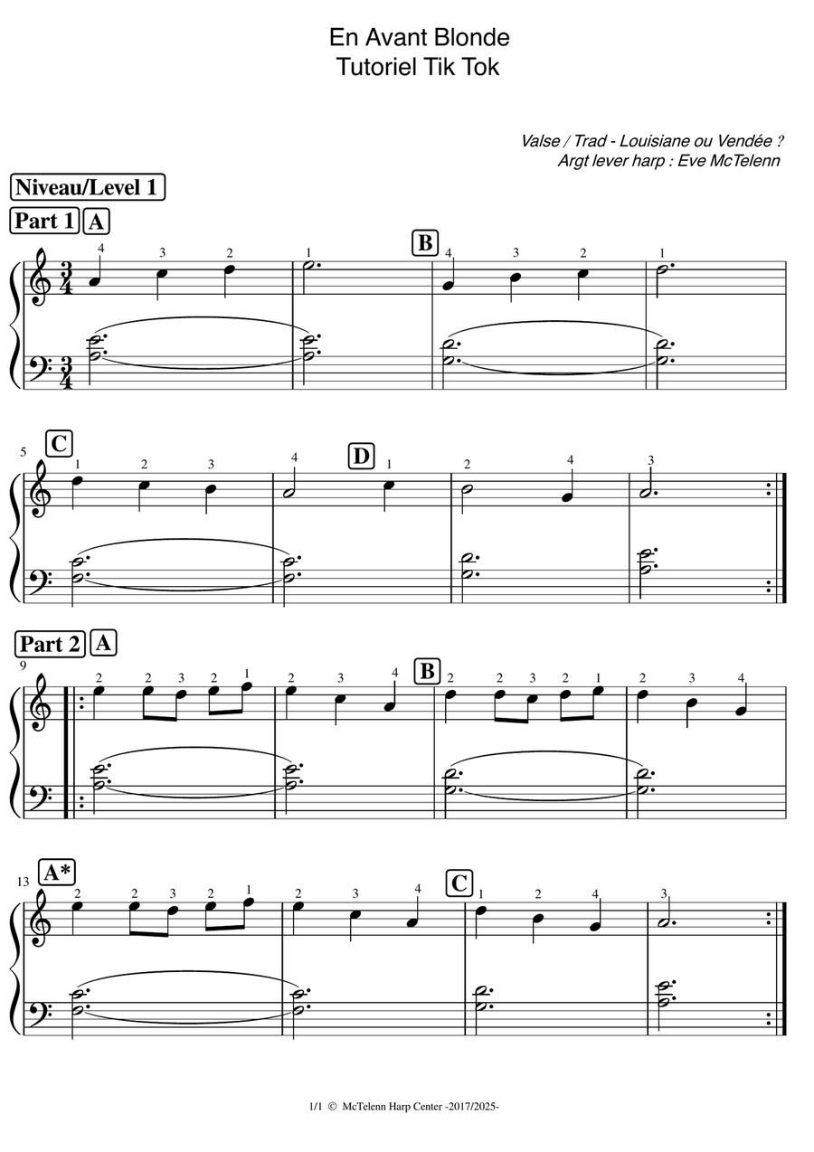 En Avant Blonde Waltz - 4 Versions - Beginner & 27/34 String Harp | McTelenn Harp Center Celtic Harp scores gallery preview page 2