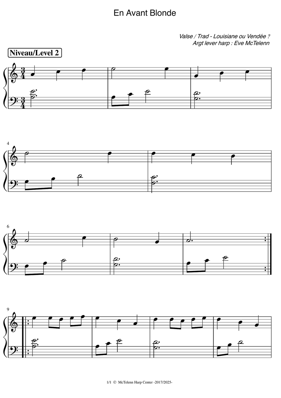 En Avant Blonde Waltz - 4 Versions - Beginner & 27/34 String Harp | McTelenn Harp Center Celtic Harp scores gallery preview page 4