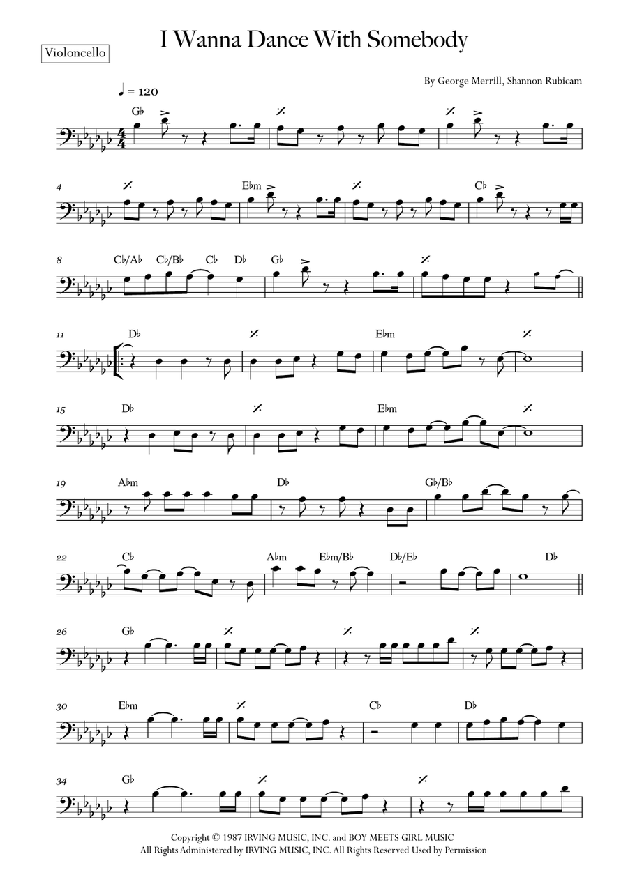 I Wanna Dance With Somebody Cello Solo scores gallery preview page 1