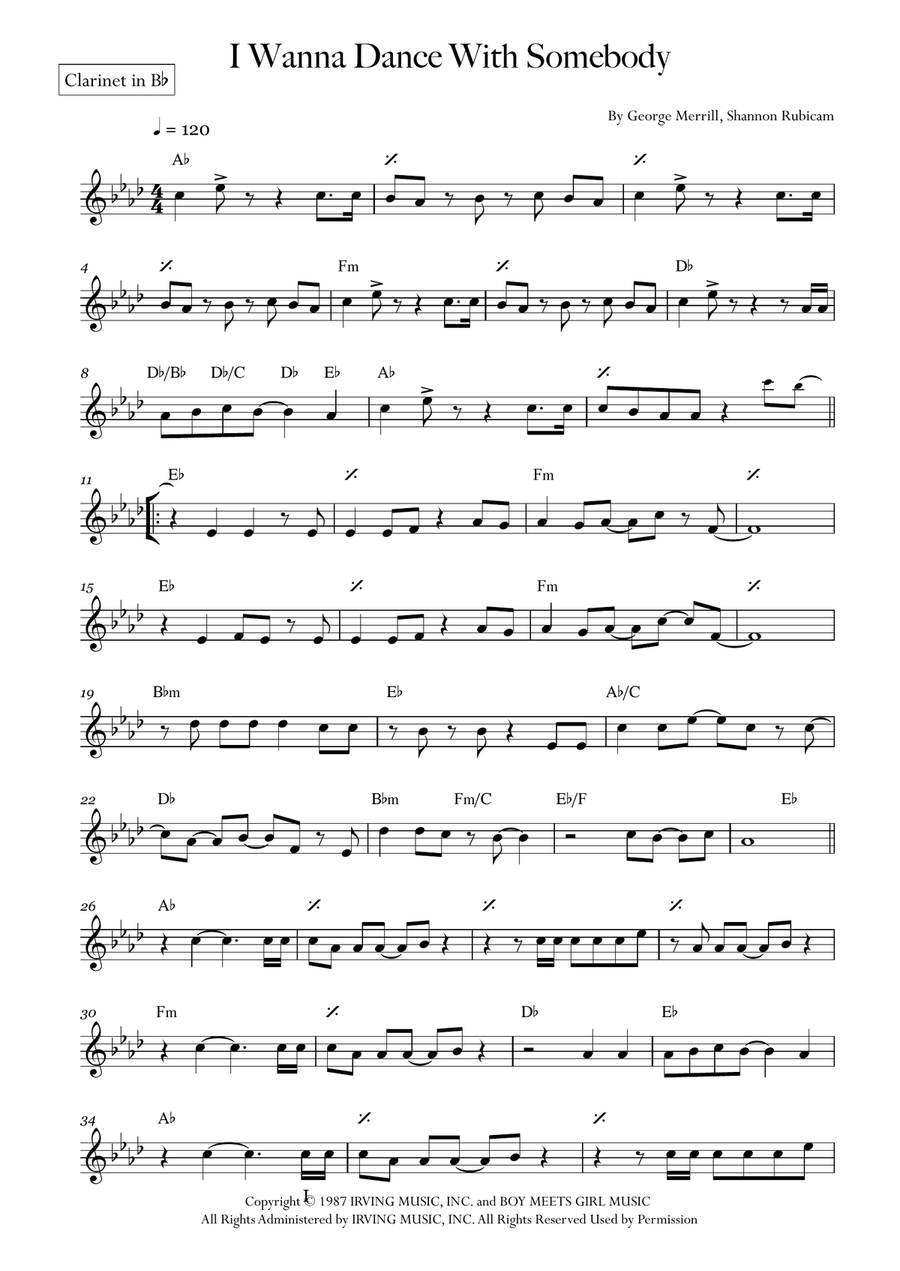 I Wanna Dance With Somebody B-Flat Clarinet scores gallery preview page 1