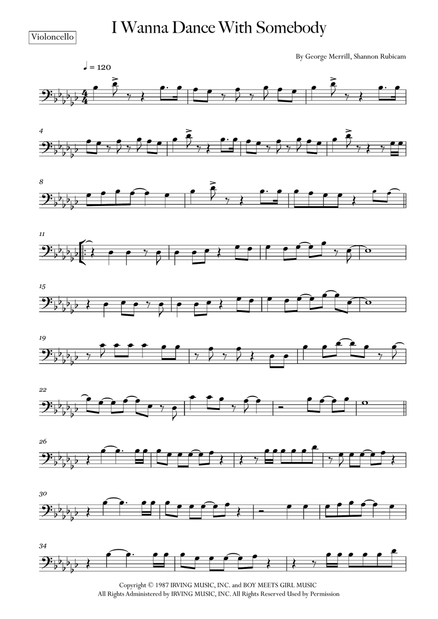 I Wanna Dance With Somebody Cello Solo scores gallery preview page 1