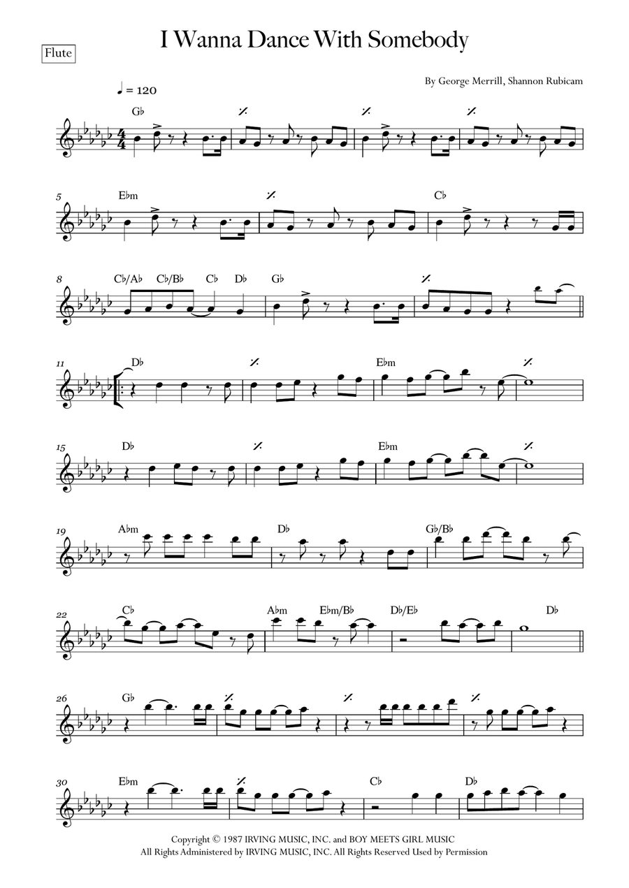 I Wanna Dance With Somebody Flute Solo scores gallery preview page 1