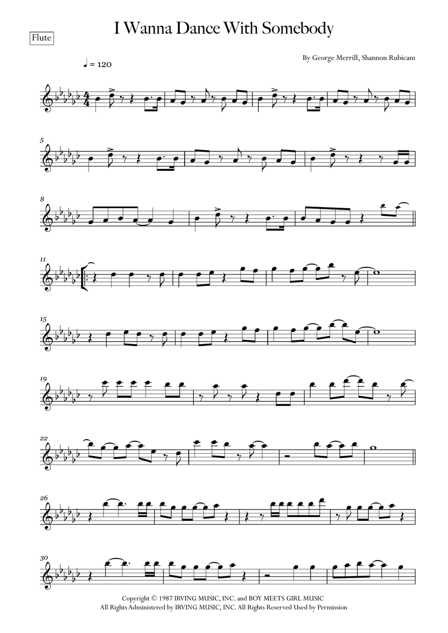 I Wanna Dance With Somebody Flute Solo scores gallery preview page 1
