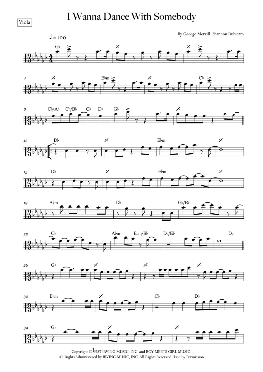 I Wanna Dance With Somebody Viola Solo scores gallery preview page 1
