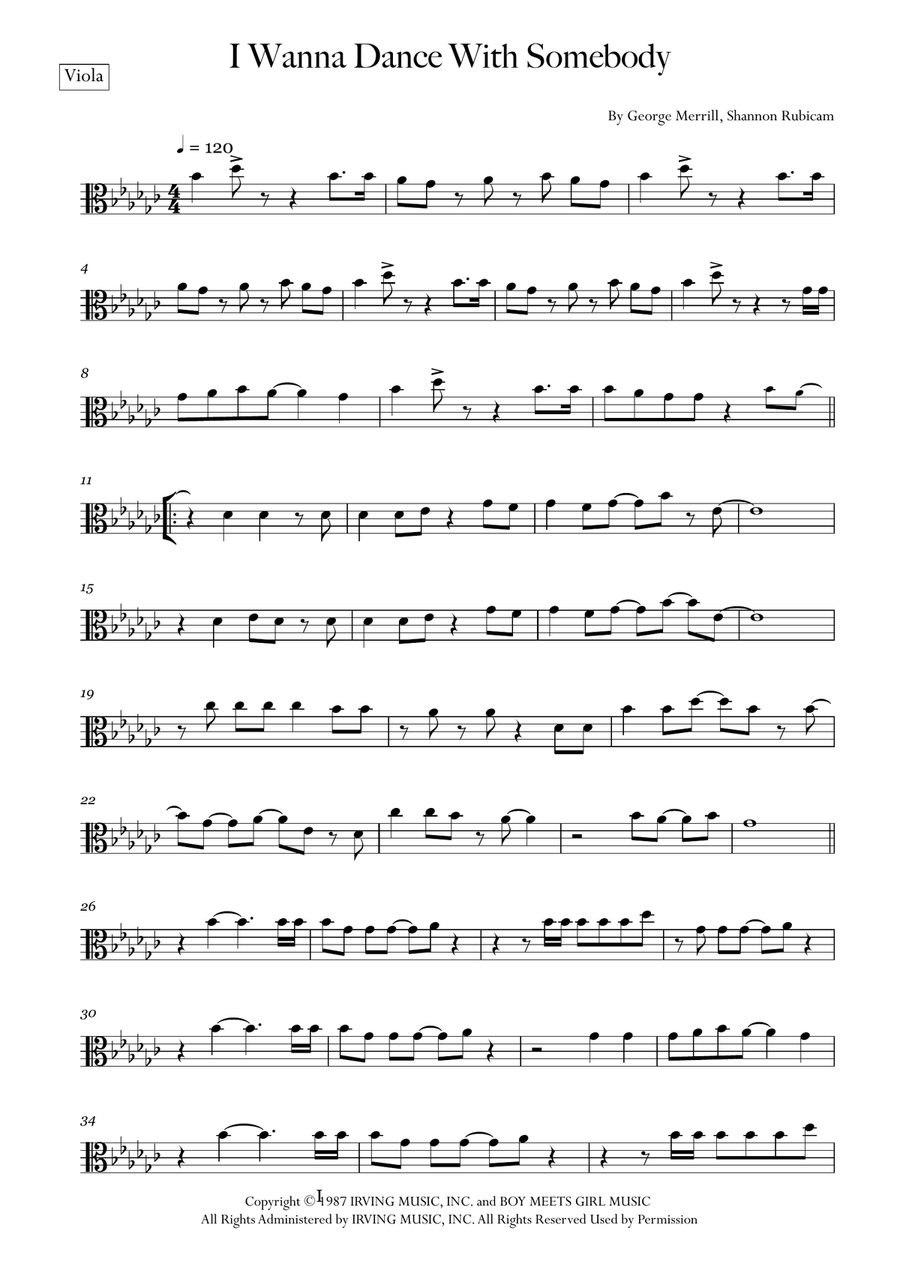 I Wanna Dance With Somebody Viola Solo scores gallery preview page 1