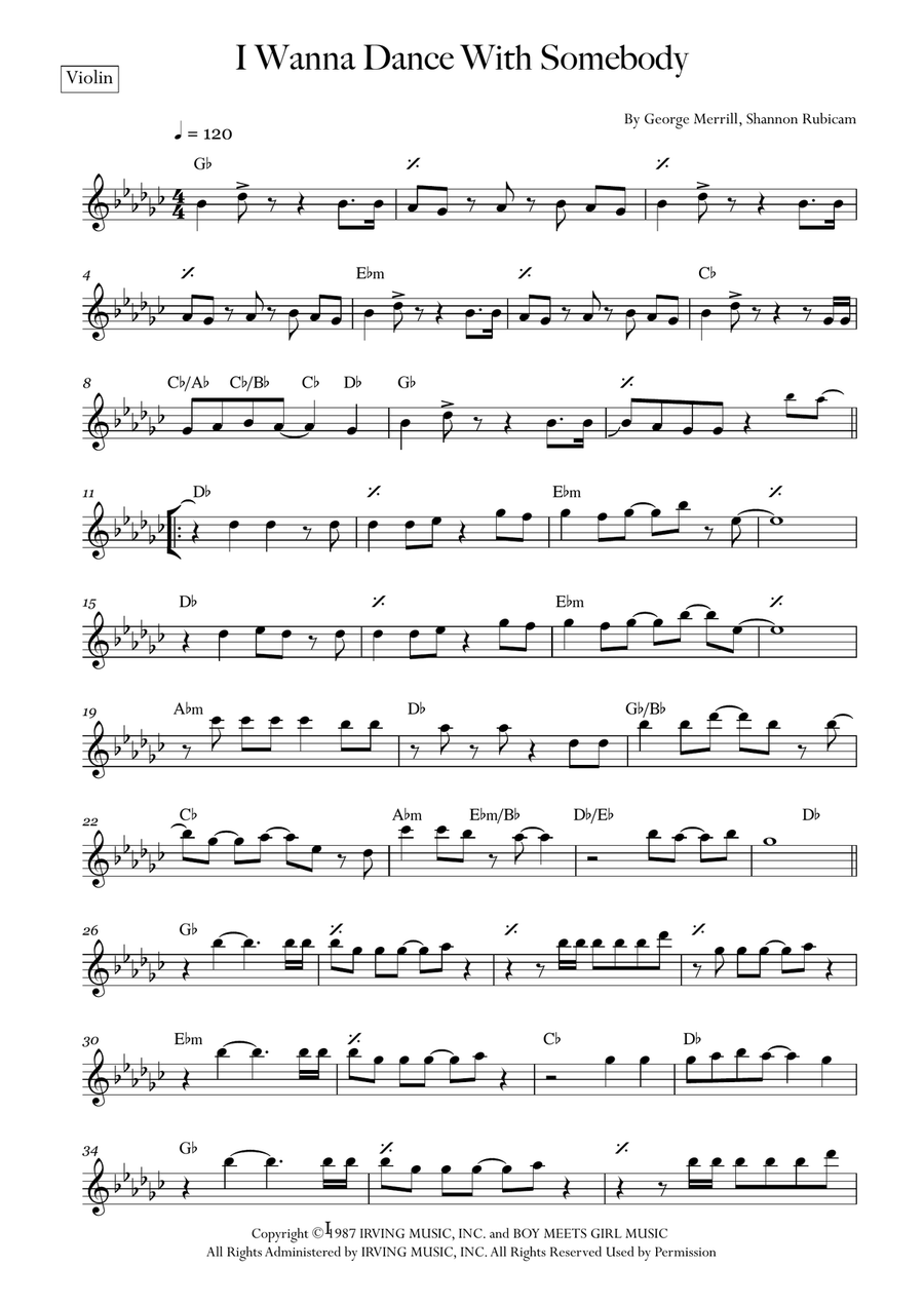 I Wanna Dance With Somebody Violin Solo scores gallery preview page 1