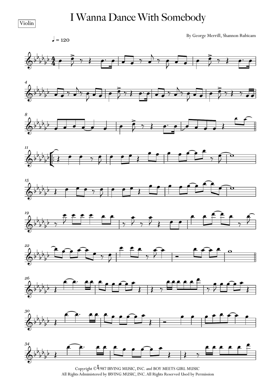 I Wanna Dance With Somebody Violin Solo scores gallery preview page 1