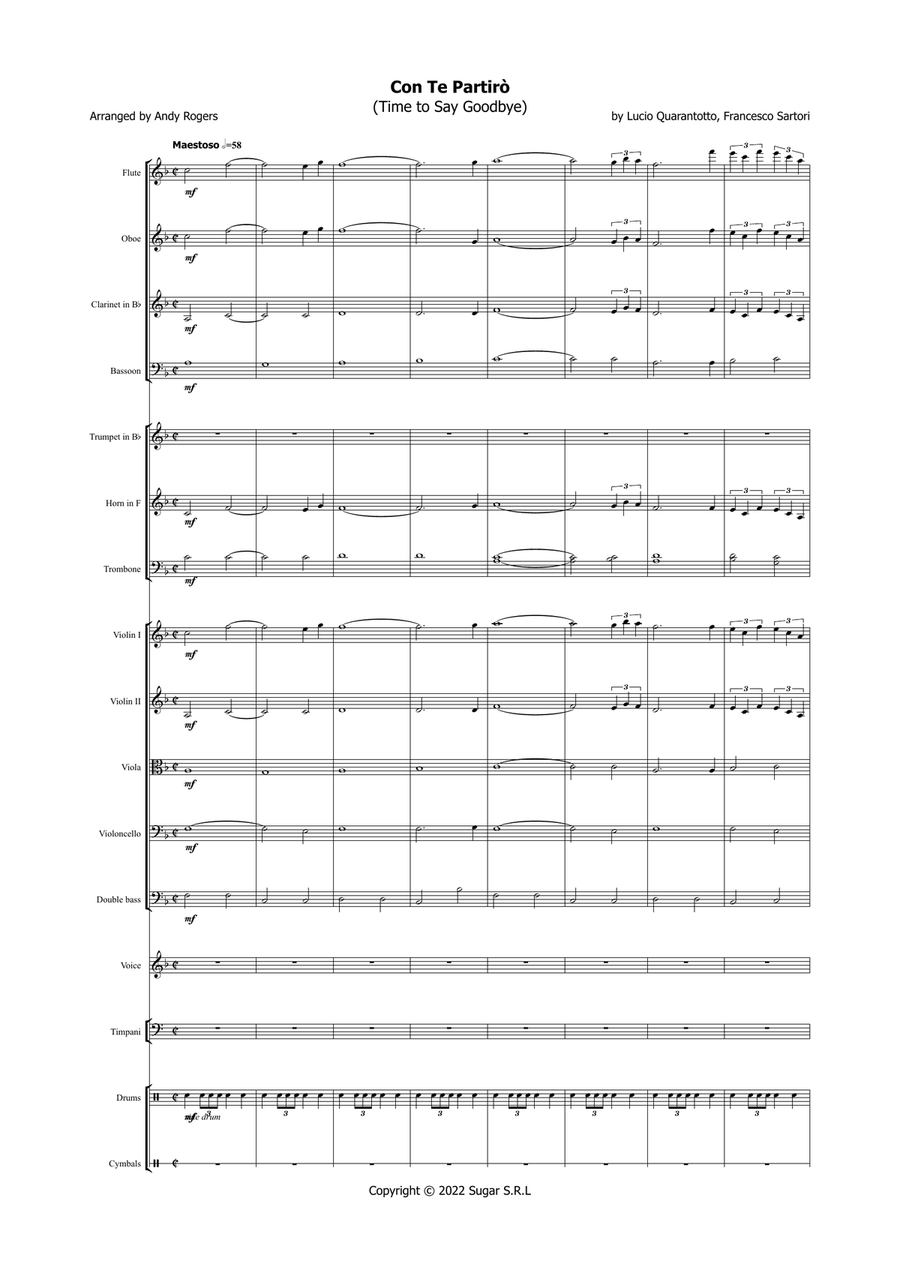 Con Te Partiro (Time To Say Goodbye) Chamber Orchestra scores gallery preview page 1