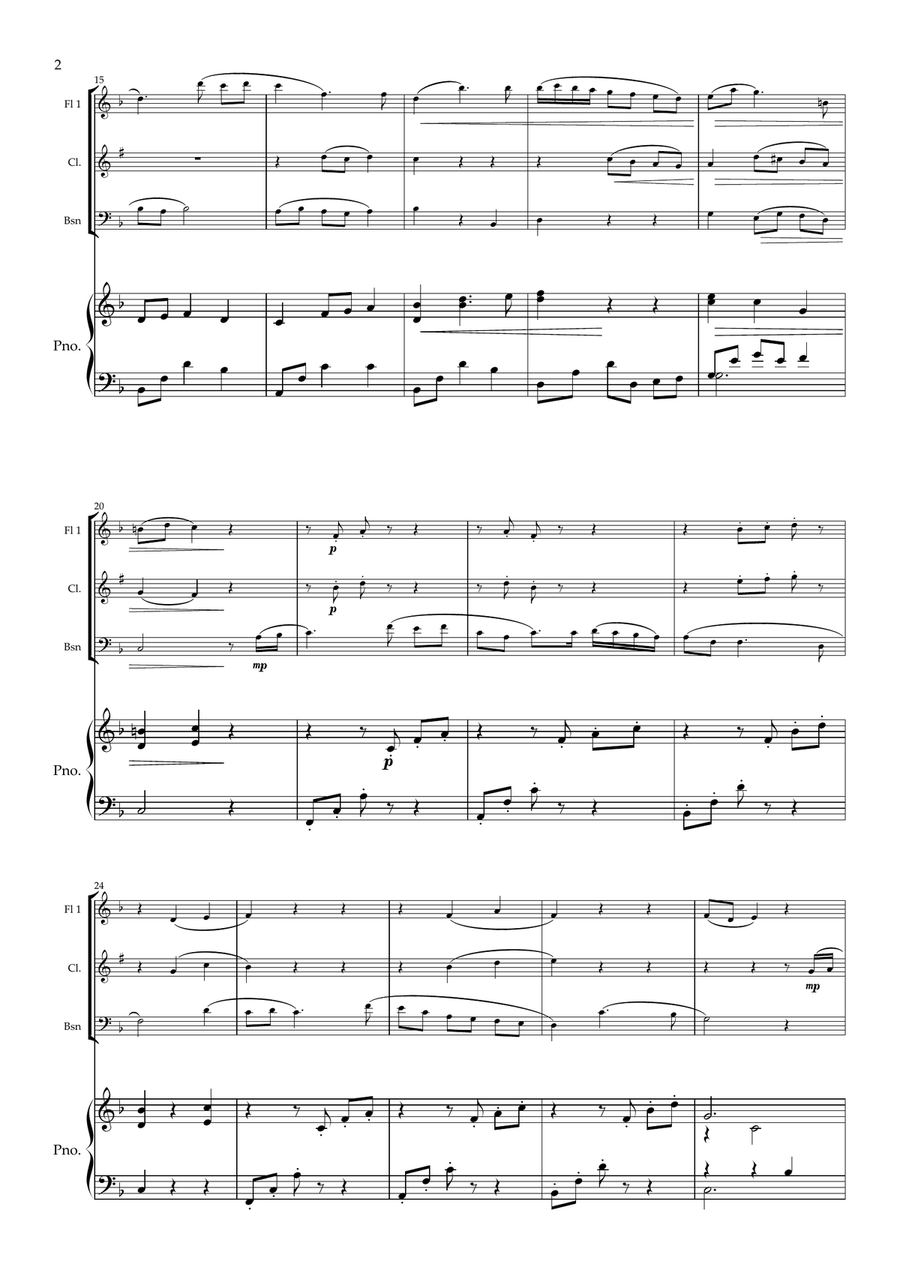The Walled Garden (A Modern Minuet) for Flute, Clarinet, Bassoon and Piano Piano Quartet scores gallery preview page 3
