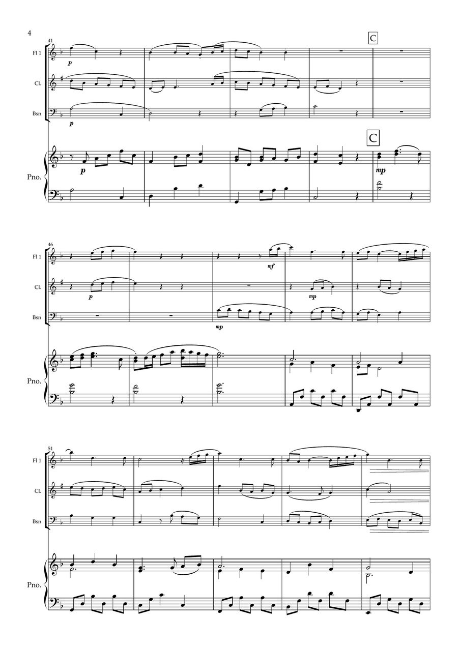 The Walled Garden (A Modern Minuet) for Flute, Clarinet, Bassoon and Piano Piano Quartet scores gallery preview page 5