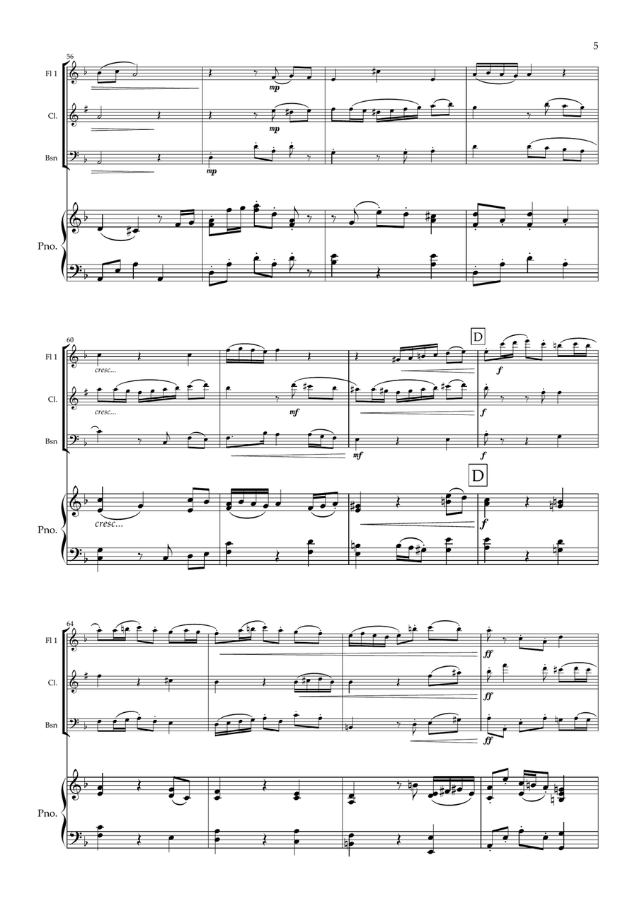 The Walled Garden (A Modern Minuet) for Flute, Clarinet, Bassoon and Piano Piano Quartet scores gallery preview page 6